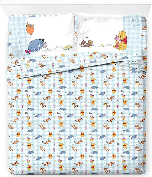 Jay Franco Kids Sheet Set with Fitted, Flat Sheets & Pillow Cover - Ultra-Soft Bedding with Pillowcase for Room Decor, White - Winnie The Pooh, 4 Piece Full