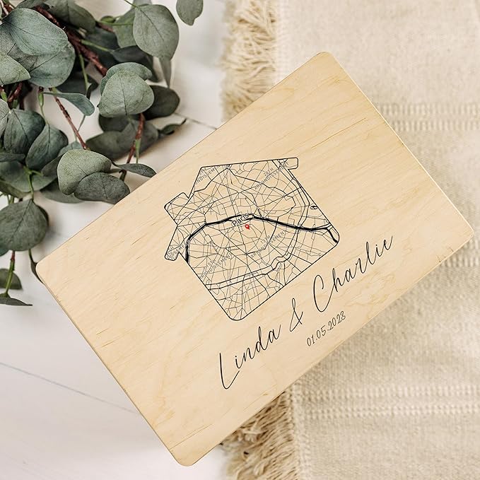 Creative Deco Personalized Wooden Storage Box Map Box | 11.8x7.87x5.51in (+-0.5) | Multiple Choice | Hinged Lid Handles Engraving | Gift Box | Rough UNSANDED Keepsake Souvenir Chest