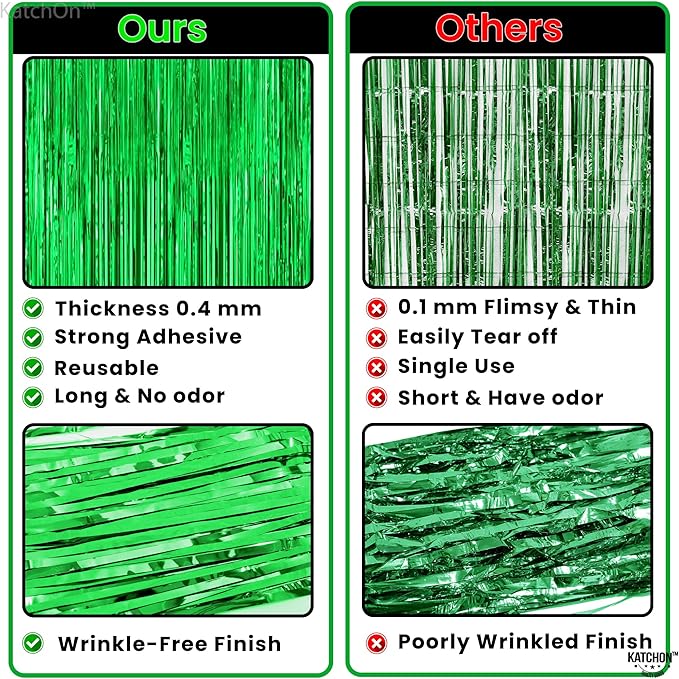 KatchOn, Green Streamers - Pack of 2 | Golf Party Decorations Fringe Backdrop Curtain for Graduation Decorations 2026 | Mexican Fiesta Jungle Party Dinosaur Birthday Safari Party Decorations, Football