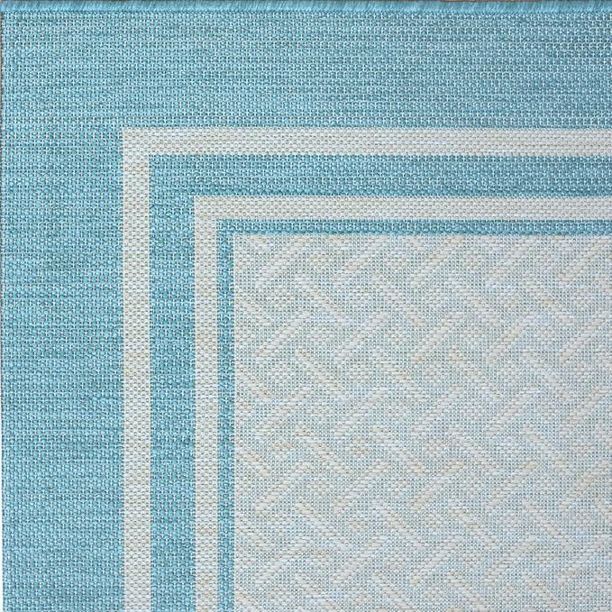 Gertmenian Indoor/Outdoor Flatweave Area Rug - 5x7 Standard, Stain & UV Resistant, Ideal For Deck, Patio, Poolside, Mudroom - Border, Aqua Blue, 21563