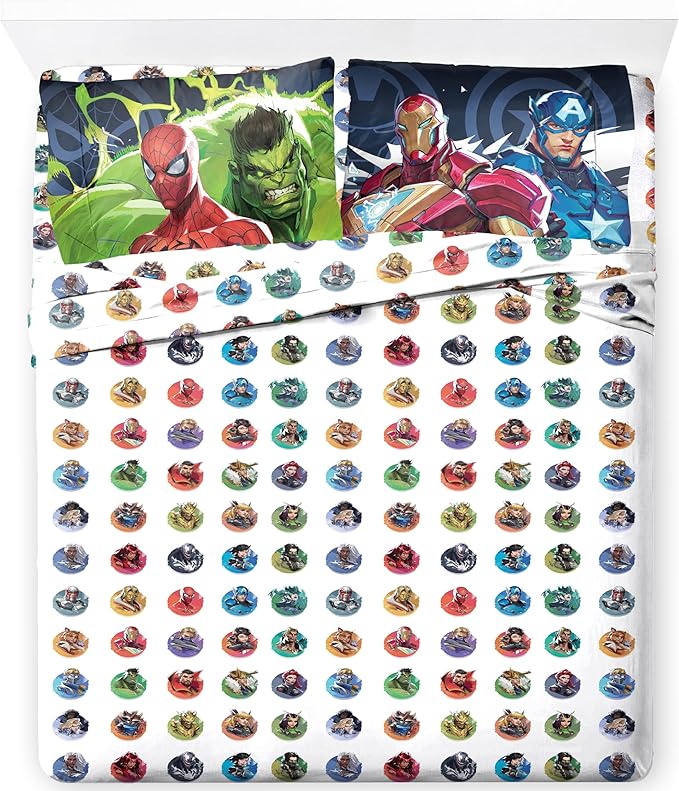 Jay Franco Kids Sheet Set with Fitted, Flat Sheets & Pillow Cover - Ultra-Soft Bedding with Pillowcase for Room Decor, Multi - Marvel Rivals, 4 Piece Full