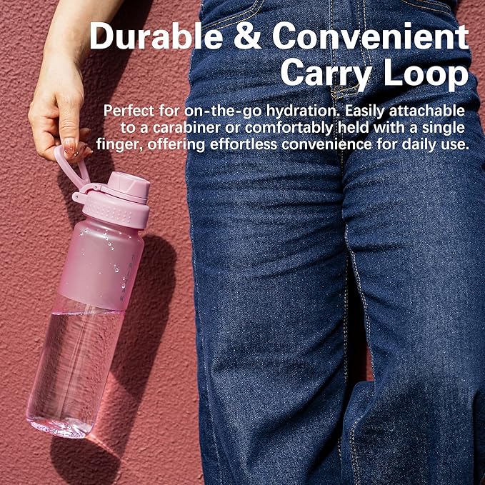 OLDLEY 32oz Frosted Clear Water Bottle, BPA-Free Tritan Plastic Reusable Water Bottle with Fast-Flow Spout Lid, Wide Mouth Leakproof Sports Drinking Bottle for Gym, School, Office, Travel,Pink