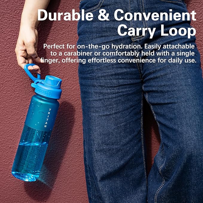 OLDLEY 32oz Frosted Clear Water Bottle, BPA-Free Tritan Plastic Reusable Water Bottle with Fast-Flow Spout Lid, Wide Mouth Leakproof Sports Drinking Bottle for Gym, School,Travel,Cornflower Blue
