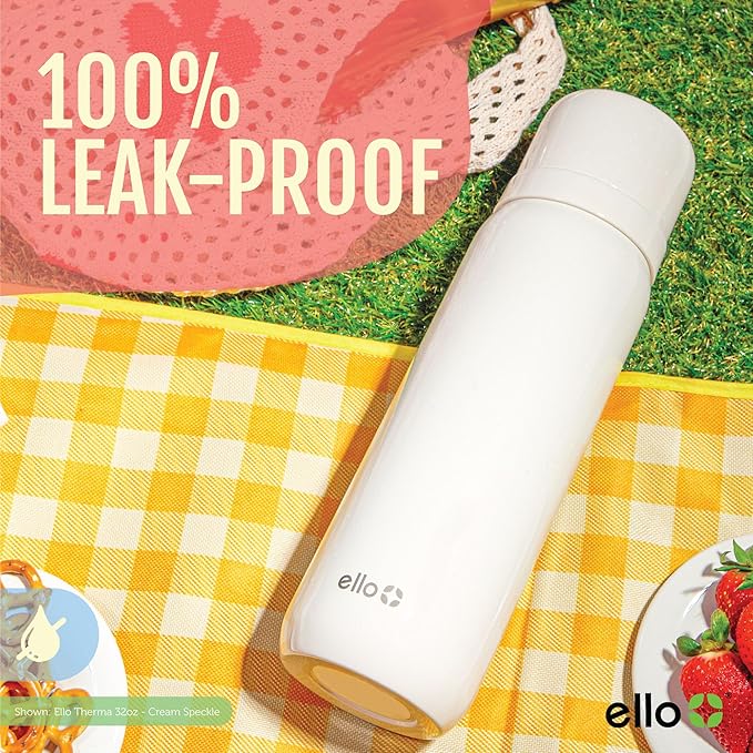 Ello Therma 32oz Insulated Stainless Steel Thermos for Hot & Cold Beverages with Leak Proof Lid & Built-in Cup, Triple Wall Insulation, Hot 24 Hrs, Perfect for Coffee,Tea, Dishwasher Safe, Cream