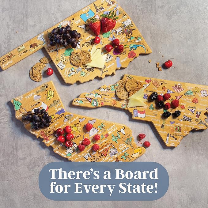 Totally Bamboo Texas State Shaped Cutting Board with Artwork by Fish Kiss – Colorful Map Artwork for Serving, Display or Kitchen Use – Unique Texas Gift and Home Décor