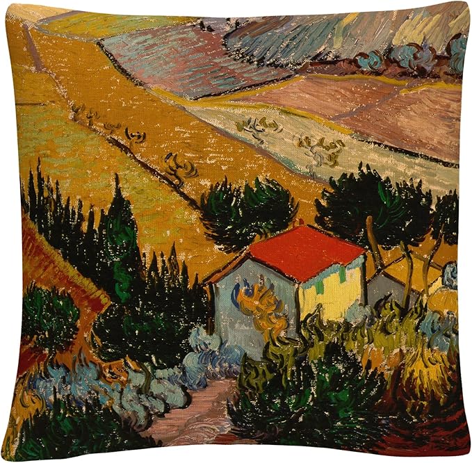 Trademark Fine Art Vincent Van Gogh 'Landscape with House' 16" X 16" Decorative Throw Pillow