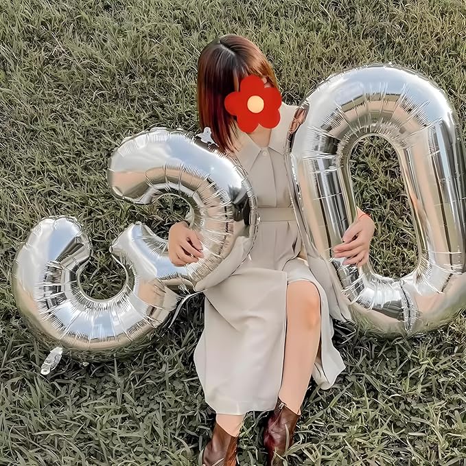 40 Inch Numbers 3 Balloon, Three Silver Happy Birthday Balloons 3rd for Girls Boys Babies, Number Balloons for 3 13 23 30 Wedding Bridal Shower Anniversaries Party