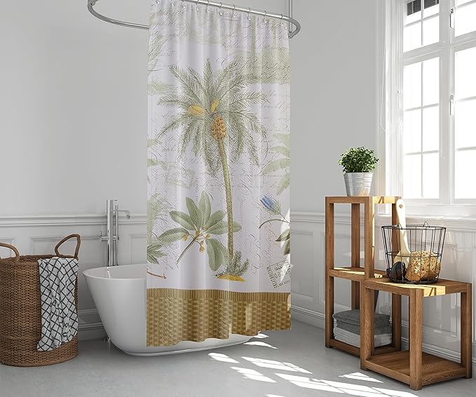 Avanti Linens - Fabric Shower Curtain, Tropical Inspired Bathroom Decor (Colony Palm Collection, Ivory)