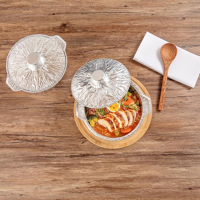 Foil Lux 60 Ounce Pans And Lids, 100 Disposable Pots With Lids - Oven-Ready, Stove Compatible, Aluminum Foil Baking Pans, Freezable, For Outdoor Camping, Vacation, Picnic, And More - Restaurantware