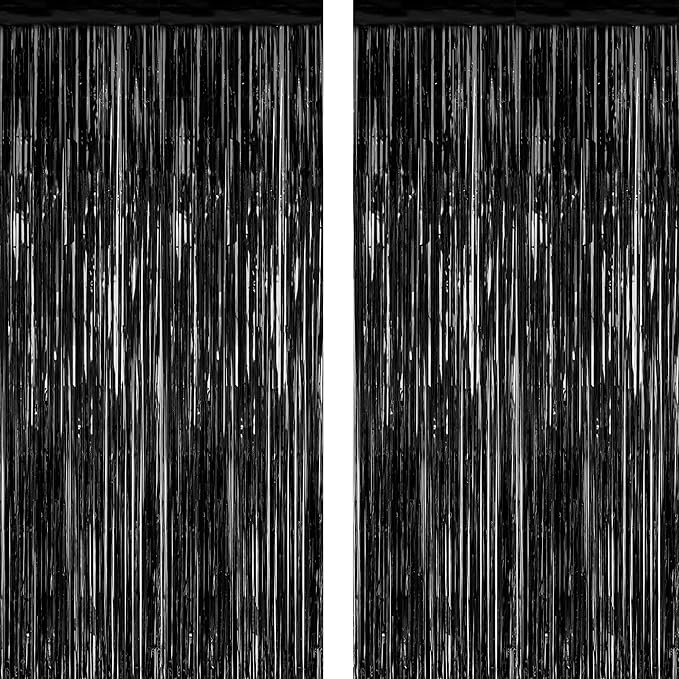2 Pack 2026 Graduation Party Decorations, 3.28 FT x 7.05 FT Black Backdrop, Metallic Halloween Decorations Photo Backdrop Fringe Curtains Tinsel Backdrop Foil Streamer, Grad Party Supplies