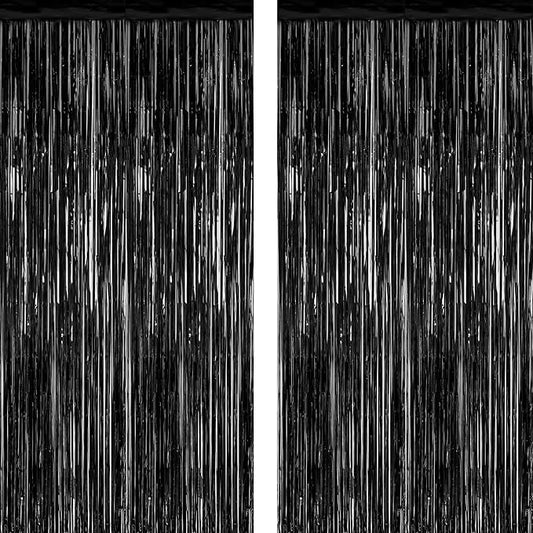 2 Pack 2026 Graduation Party Decorations, 3.28 FT x 7.05 FT Black Backdrop, Metallic Halloween Decorations Photo Backdrop Fringe Curtains Tinsel Backdrop Foil Streamer, Grad Party Supplies
