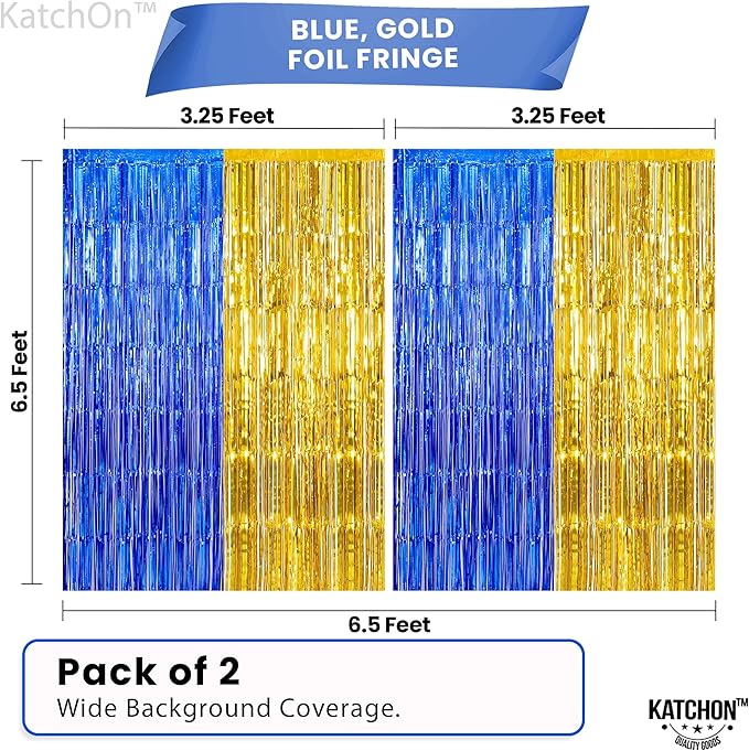 KatchOn, Blue and Gold Fringe Backdrop for Parties - XtraLarge, Pack of 2 | Blue Fringe Backdrop | 2026 Graduation Party Decorations | Graduation Decorations 2026