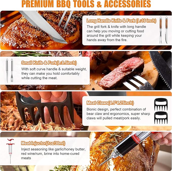 Cifaisi BBQ Grill Accessories Set, 38Pcs Stainless Steel Grill Tools Grilling Accessories with Aluminum Case, Thermometer, Grill Mats for Camping/Backyard Barbecue, Grill Set for Men Women