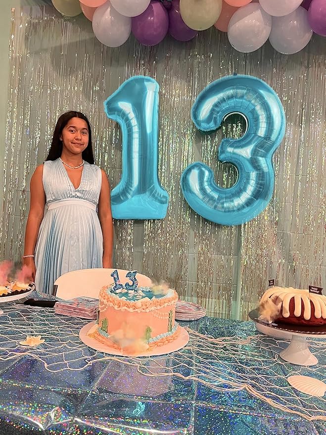 13 Balloon Number for Boys Girls, 40 Inch Number Balloons, Light Blue Ballons Decoration for 13 31 Birthday Party, Wedding Anniversaries, Graduation