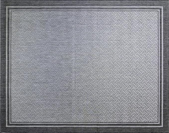 Gertmenian Indoor/Outdoor Flatweave Area Rug - 9x13 Extra Large, Stain & UV Resistant, Ideal For Deck, Patio, Poolside, Mudroom - Simple Border, Silver Grey, 21978