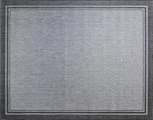 Gertmenian Indoor Outdoor Classic Flatweave Area Rug, Stain & UV Resistant Carpet, Deck, Patio, Poolside & Mudroom, 8x10 Ft Large, Simple Border, Steel Gray Silver, 21971
