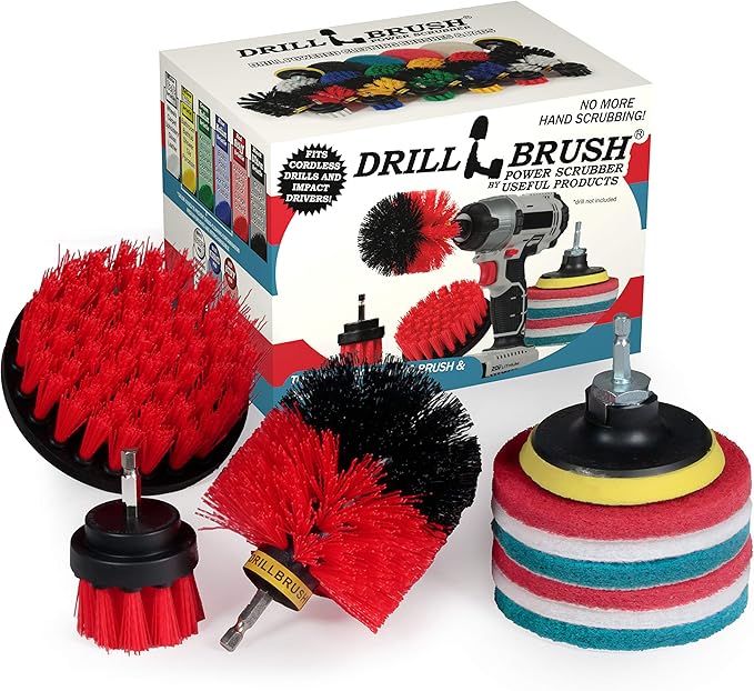 Drillbrush Scrub Brush - Drill Scrub Brush Attachment - Stone Cleaning - Deep Cleaning Brush - Ceramic Tile Cleaner Brush - Deck Scrub Brush - Drill Brush Pads - Rotary Drill Brush Cordless Scrubber