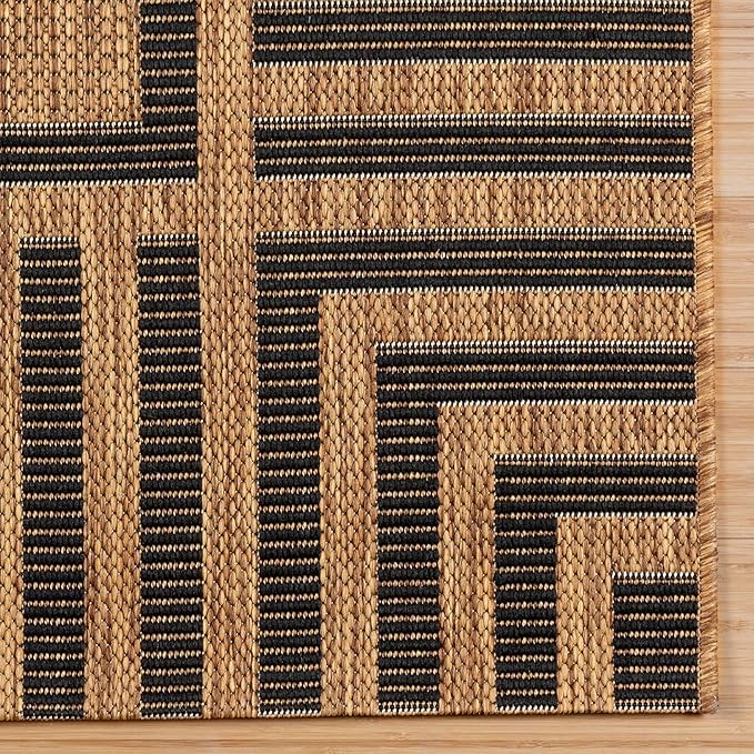 Gertmenian Indoor/Outdoor Flatweave Area Rug - 5x7 Standard, Stain & UV Resistant, Quick-Drying, Ideal for Deck, Patio, Poolside, Mudroom - Klano Striped Chestnut, Black, 28800