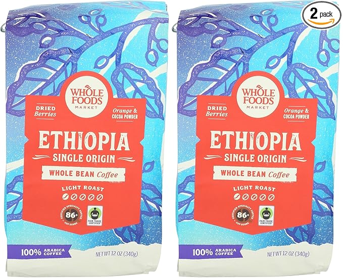 WHOLE FOODS MARKET Whole Bean Ethiopia Coffee, 12 OZ (Pack of 2)