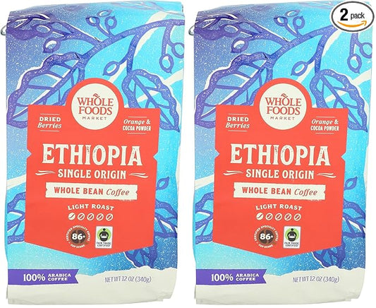 WHOLE FOODS MARKET Whole Bean Ethiopia Coffee, 12 OZ (Pack of 2)