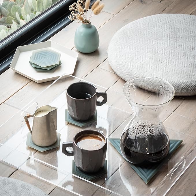 LINE+ARC Extra Thick Silicone Coasters Waterproof Anti-Stain Heat-Safe Dishwasher-Safe Degrē Coasters Original (Set of 6, Sandstone) Outdoor Rubber Mid-Century Modern