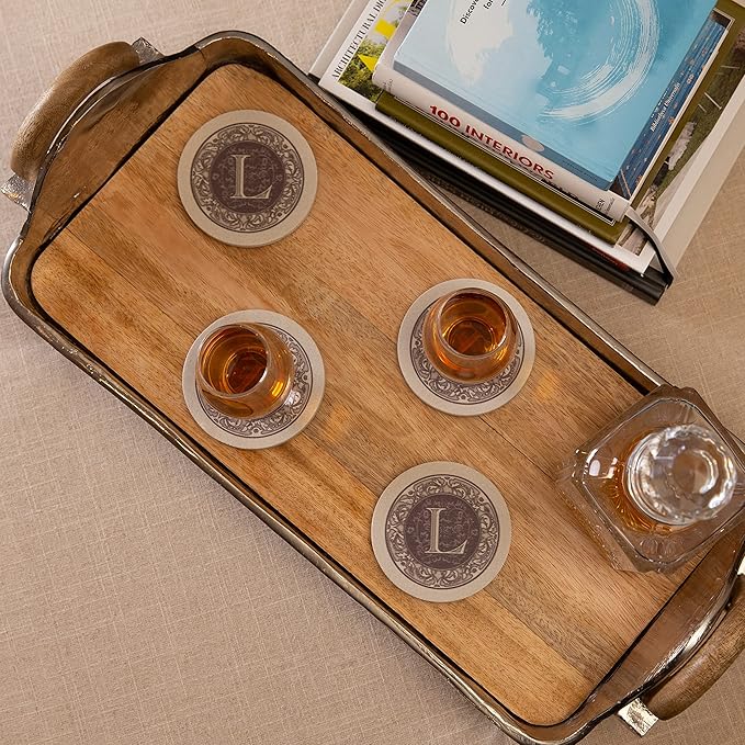 Thirstystone 4-Pack Monogram Letter “L” Sandstone Coasters Manufactured in The USA Decorative, Absorbent, Easily Wipes Clean