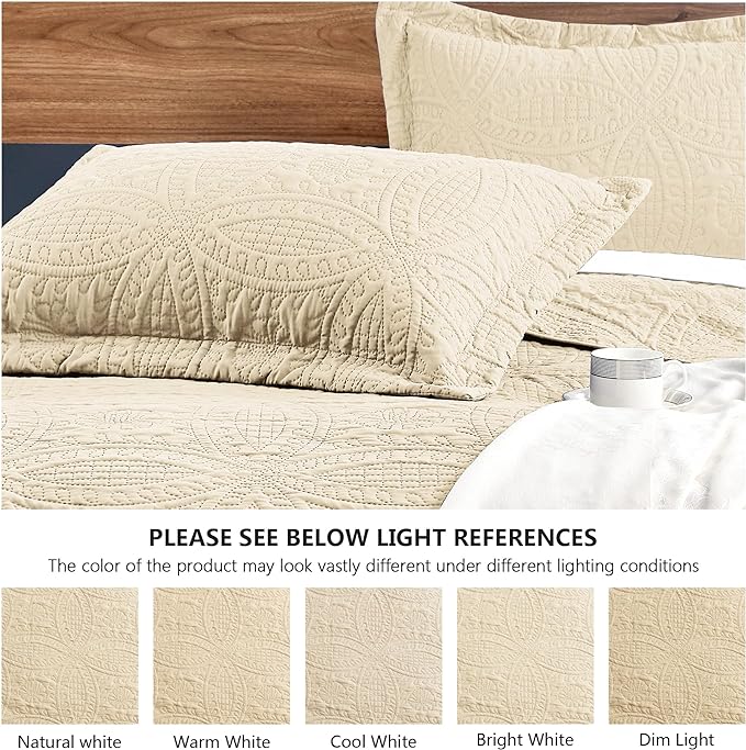 Love's cabin King Size Quilt Set Camel Bedspreads - Soft Bed Fall Lightweight Bedspread Comforter - Modern Style Coin Pattern Coverlet for All Season - 3 Pieces (1 Quilt, 2 Pillow Shams)