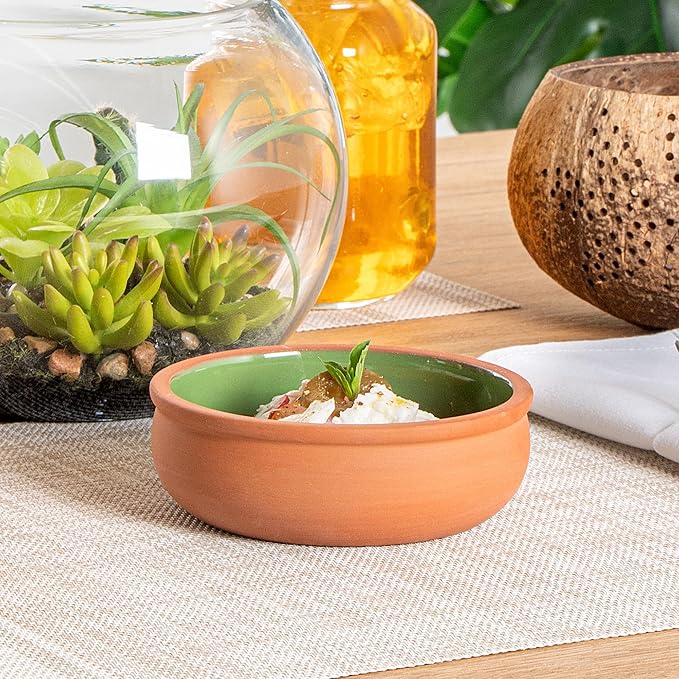 Restaurantware Terracotta Cazuela Bowls 2 Pack of 7 oz Durable Rustic Serving Dish Glazed Oven-Safe Bowl Freezer-Safe Tapas Dish Microwave-Safe Dishwasher-Safe