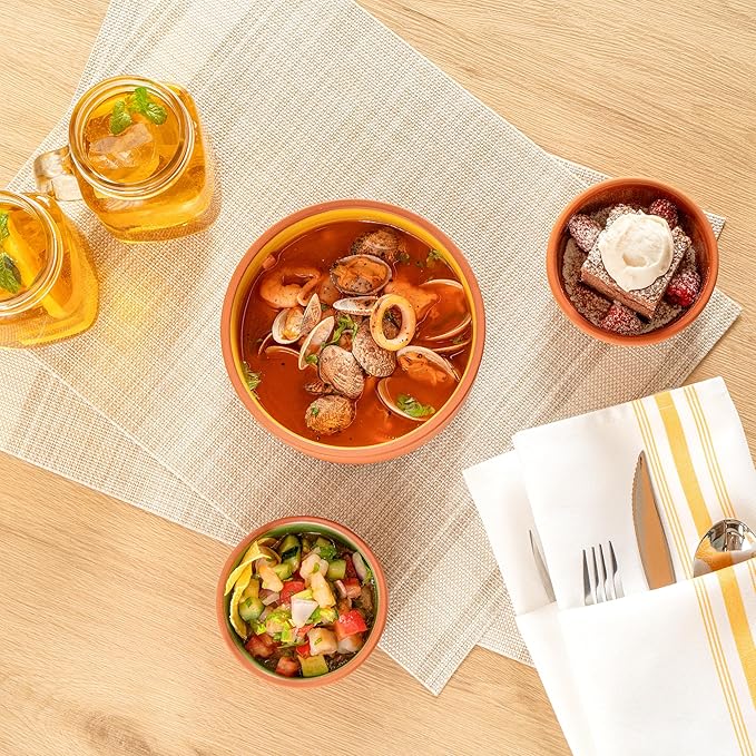 Restaurantware-Terra Tek 27.2 Ounce Terracotta Cazuelas, 2 Yellow Glazed Clay Pots For Cooking - Oven-Ready, Microwavable, Terracotta Serving Pots, Dishwashable, For Cooking And Serving