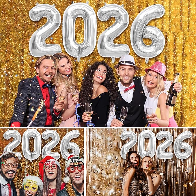 40 Inch 2026 Balloons Silver Foil Number Balloons for 2026 New Year Festival Celebration or Birthday Party Supplies Decorations,New Years Balloon 2026, New Years Eve Balloon