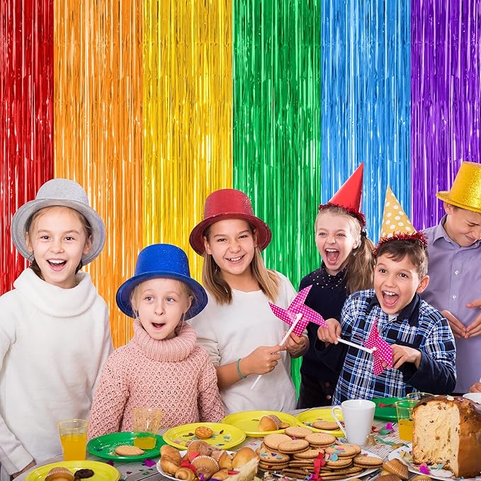 ZATAYE 4 Pack Pride Decorations, 3.28 FT x 7.05 FT Rainbow Backdrop, Metallic LGBT Party Decor Foil Tinsel Party Streamer Backdrop Curtains, Rainbow Curtains Birthday Photo Booth Props