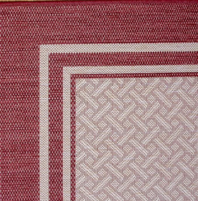 Gertmenian Indoor Outdoor Classic Flatweave Area Rug, Stain & UV Resistant Carpet, Deck, Patio, Poolside & Mudroom, 6x9 Ft Medium, Simple Border, Red Tan, 22226