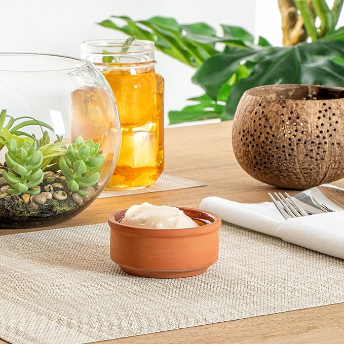 Restaurantware Terracotta Cazuela Bowls 2 Pack of 3 oz Durable Rustic Serving Dish Glazed Oven-Safe Bowl Freezer-Safe Tapas Dish Microwave-Safe Dishwasher-Safe