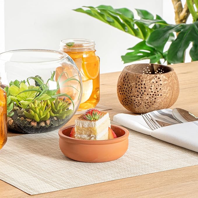 Restaurantware-Terra Tek 6.8 Ounce Terracotta Cazuelas, 2 Brown Glazed Clay Pots For Cooking - Oven-Ready, Microwavable, Terracotta Serving Pots, Dishwashable, For Cooking And Serving