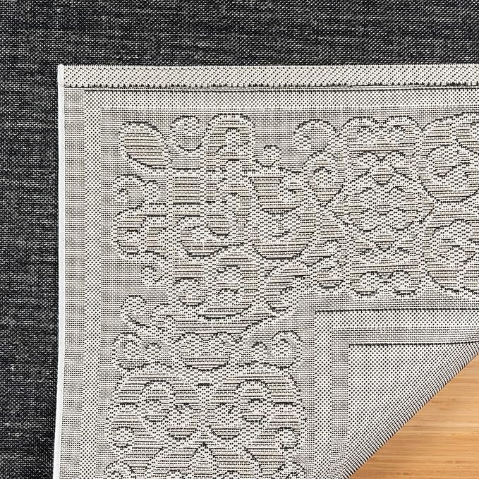 Gertmenian Indoor/Outdoor Flatweave Area Rug - 6x9 Medium, Stain & UV Resistant, Ideal For Deck, Patio, Poolside, Mudroom - Abstract Border, Black White, 22945