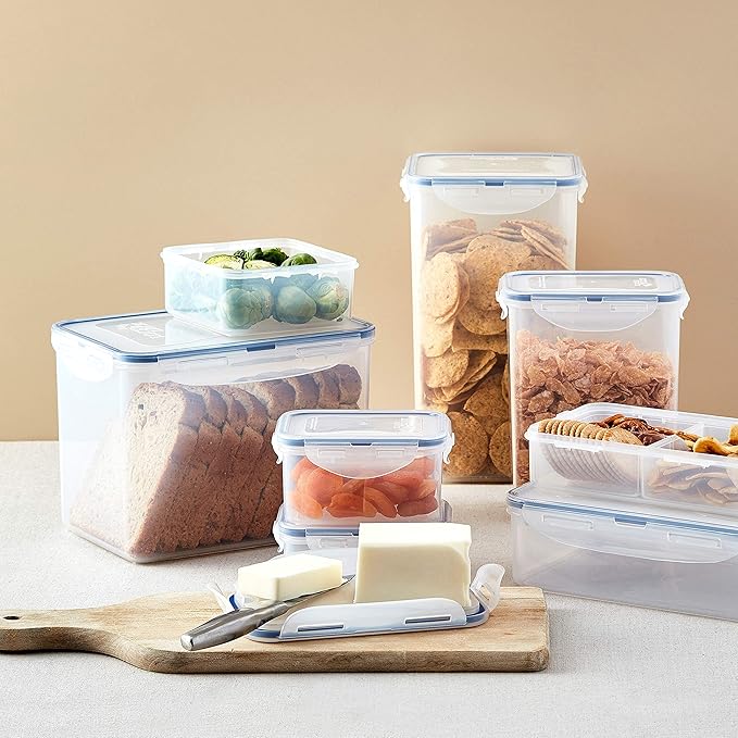 LOCK & LOCK Easy Essentials Food lids/Pantry Storage/Airtight containers, BPA Free, Square-16.9 Cup-for Chips, Clear (Pack of 3)