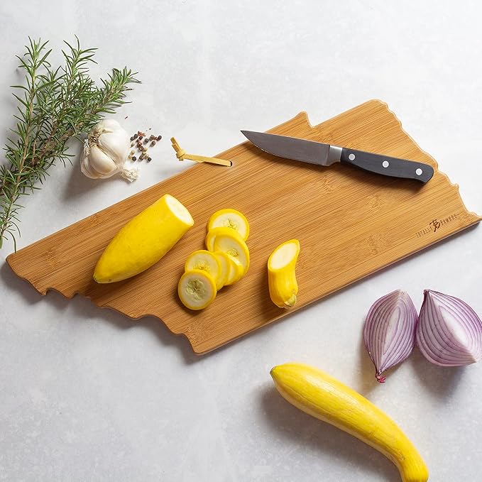 Totally Bamboo Tennessee State Shaped Cutting Board and Charcuterie Serving Platter with Artwork by Fish Kiss, Includes Hang Tie for Wall Display