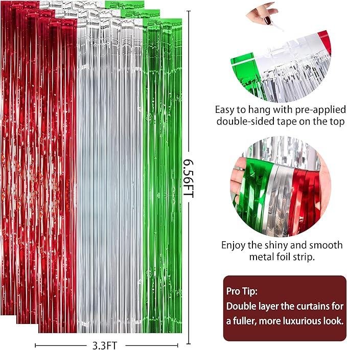 OHOME Christmas Party Decorations - Christmas Decorations | Red Green Silver Backdrop Banner for Wall Door | Xmas Birthday Party Favors Supplies Indoor Outdoor - Navidad Photo Booth Props for Home