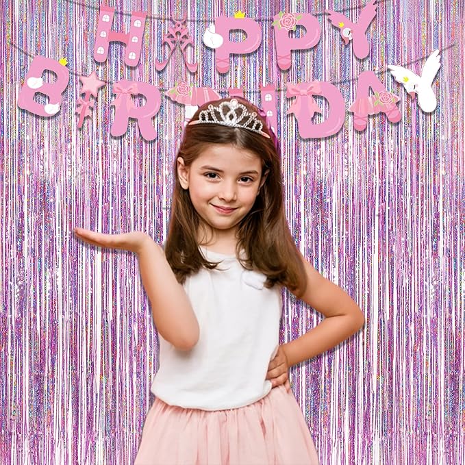 Pink Tinsel Curtain Party Backdrop - GREATRIL Foil Fringe Curtain Lilac Pink Party Streamers for Birthday Girl Themed Party Decorations - 2 Packs