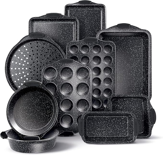 Country Kitchen Nonstick Stackable Bakeware Set - Durable, Easy Release Baking Set, Black, 10 Pcs