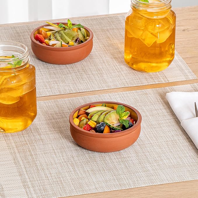 Restaurantware-Terra Tek 6.8 Ounce Terracotta Cazuelas, 2 Yellow Glazed Clay Pots For Cooking - Oven-Ready, Microwavable, Terracotta Serving Pots, Dishwashable, For Cooking And Serving