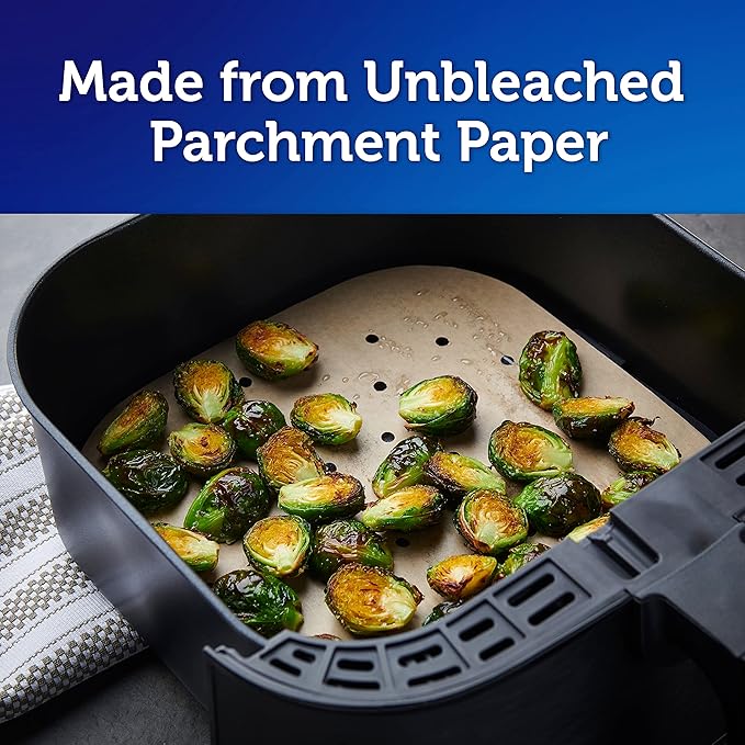 Reynolds Kitchens Air Fryer Liners Disposable, Unbleached Parchment Paper Sheets, 50 Count (Pack of 3)
