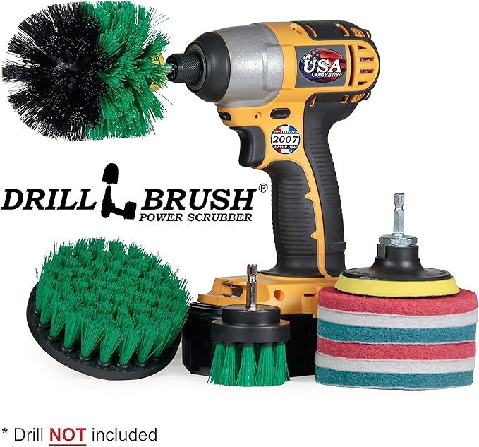 Drillbrush Kitchen Cleaning Supplies - Whole Household Scrubbing Pads and Medium Stiffness Brushes - Stove Top and Oven Rack Cleaning Brush Kit - Sink, Tile, Laminate, Vinyl, Pan, Countertop Scrubber