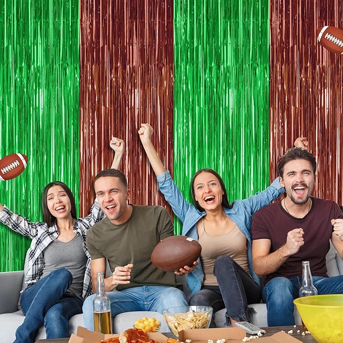 2 Pack Football Party Decorations, 3.28 FT x 7.05 FT Tinsel Backdrop, Brown Green Foil Fringe Curtains Metallic Party Streamer, Football Party Supplies Game Day Decorations 2026