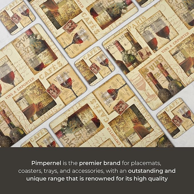 Pimpernel French Cellar Collection Placemats | Set of 4 | Heat Resistant Mats | Cork-Backed Board | Hard Placemat Set for Dining Table | Measures 15.7” x 11.7” Ivory
