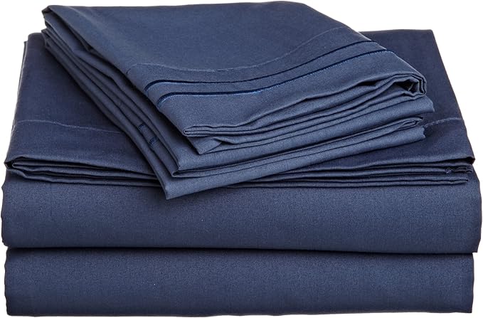 Cathay Home Luxury Soft Microfiber Sheet Set with Embroidered Pillow Case, Twin, Navy