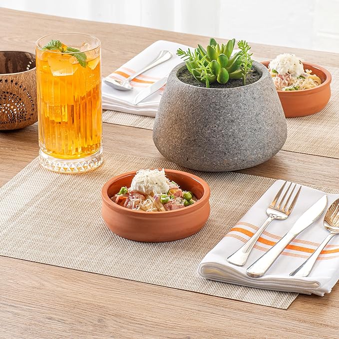 Restaurantware-Terra Tek 8.5 Ounce Terracotta Cazuelas, 2 Brown Glazed Clay Pots For Cooking - Oven-Ready, Microwavable, Terracotta Serving Pots, Dishwashable, For Cooking And Serving