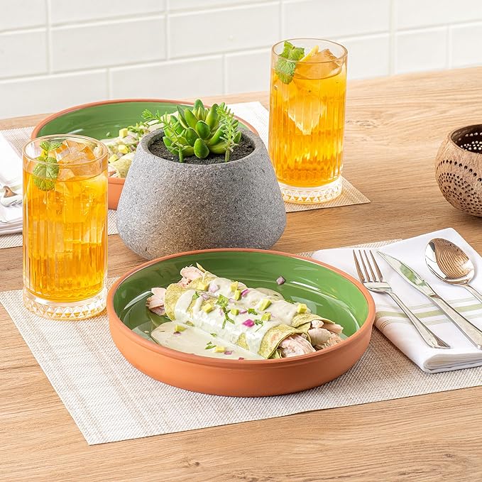 Restaurantware-Terra Tek 34 Ounce Terracotta Cazuelas, 2 Green Glazed Clay Pots For Cooking - Oven-Ready, Microwavable, Terracotta Serving Pots, Dishwashable, For Cooking And Serving