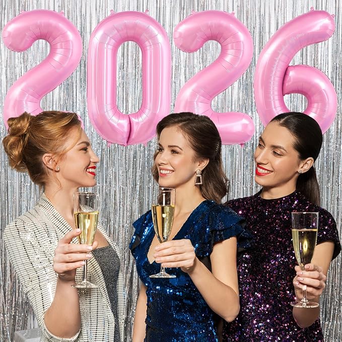 2026 Pastel Pink Balloons, 40" Large Pastel Pink 2026 Balloons Helium Mylar Foil Balloons for 2026 New Year Christmas Graduation Party Decoration