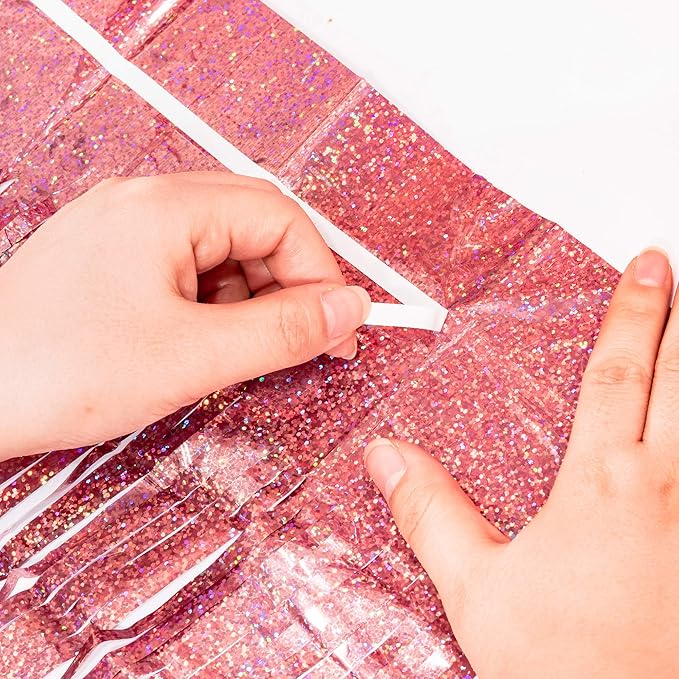 Rose Gold Tinsel Party Backdrop - GREATRIL Foil Fringe Curtain Party Photo Booth Backdrop for Birthday Women Bride Theme Decorations - 1m x 2.5m - Pack of 2